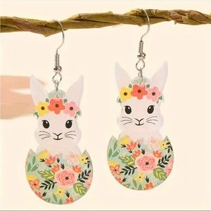Floral Easter Egg with Bunny inside Acrylic Earrings Flower Crown